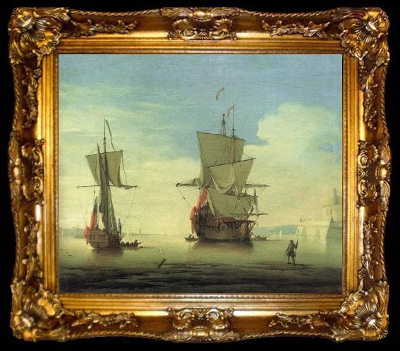 framed  Monamy, Peter A fifty gun two-decker,at sea near a coast, ta009-2